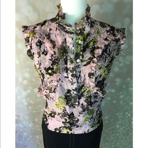 ERDEM Seska pink sleeveless ruffled floral top